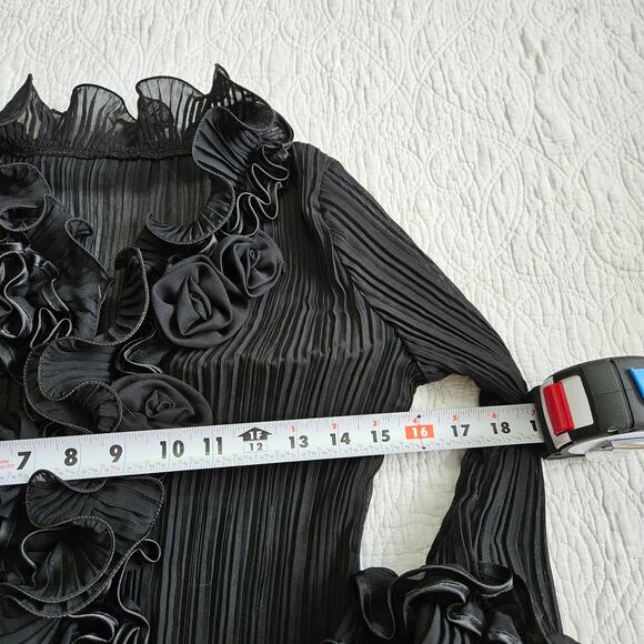 Y2k Euro Top Office Siren Ruffle Front Black Minimalist Sheer - Size Small - Picture 4 of 5